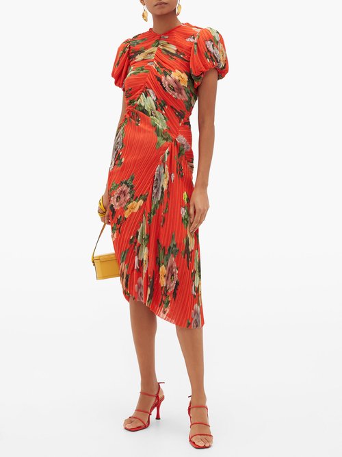 Preen By Thornton Bregazzi Meggy Floral-print Plissé-georgette Dress Red Multi - 60% Off Sale