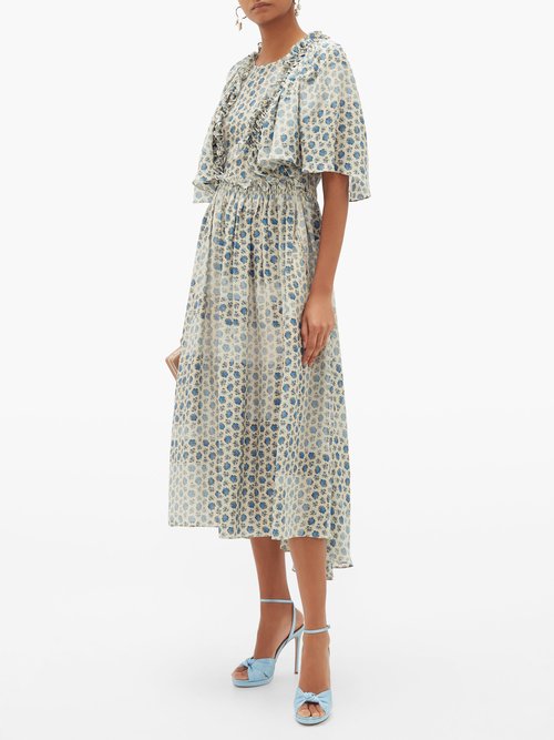Preen By Thornton Bregazzi Malu Ruffled Floral-print Crepe Dress Blue Multi - 60% Off Sale