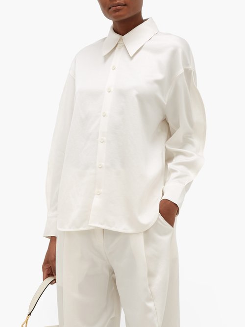 Tibi Celia Origami-sleeve Satin Shirt Ivory - 50% Off Sale
