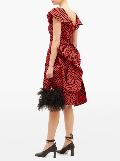 Batsheva Flocked Zebra-print Satin Dress Red - 70% Off Sale