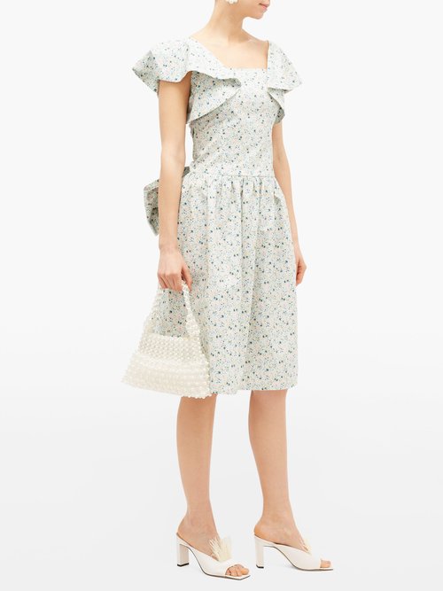 Batsheva Bow-back Floral-print Cotton-poplin Dress Blue Multi - 50% Off Sale