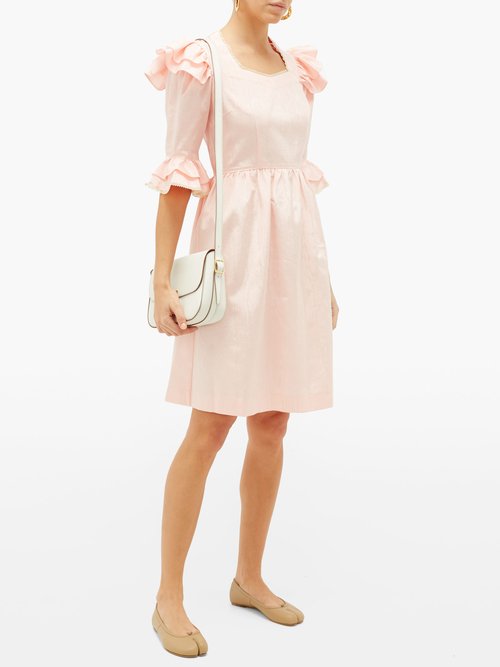 Batsheva Antoinette Ruffled Moire Dress Pink - 50% Off Sale