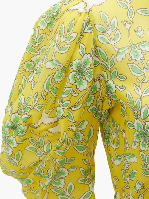 Rhode Rosie Puff-sleeve Floral-print Cotton Mini Dress Yellow Print