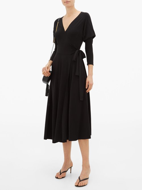 Norma Kamali V-neck Dolman-sleeve Jersey Wrap Dress Black - 50% Off Sale