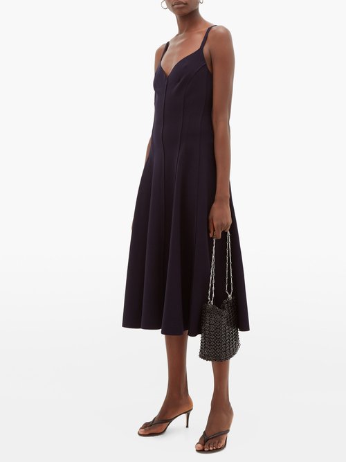 Buy Norma Kamali Grace Raw-seam Panelled Midi Dress Navy online - shop best Norma Kamali clothing sales