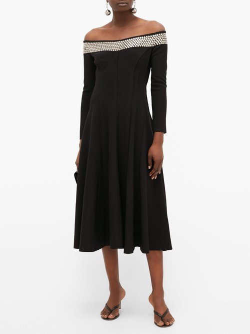 Norma Kamali Grace Studded Off-the-shoulder Jersey Dress Black - 70% Off Sale