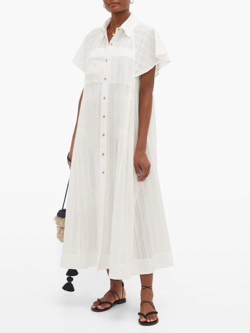 Mara Hoffman Aimilios Stripe-weave Cotton Shirt Dress White