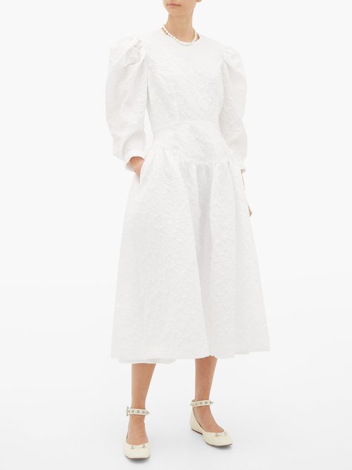 Simone Rocha Puff-sleeve Cloqué Midi Dress White - 60% Off Sale