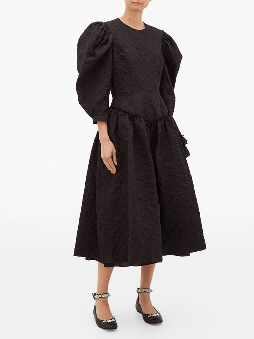 Simone Rocha Floral-cloqué Ruffled Dress Black - 70% Off Sale
