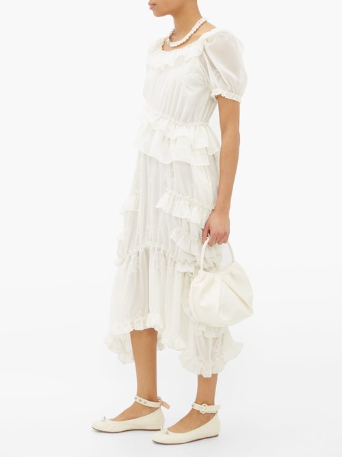 Simone Rocha Embroidered Georgette Midi Dress Ivory - 70% Off Sale