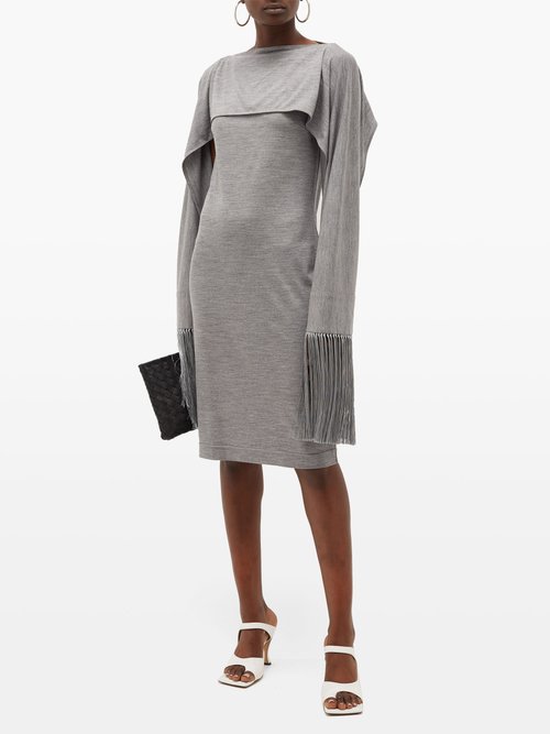 Burberry Fringed-cuff Merino-wool Dress Grey