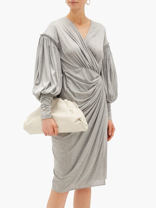 Burberry - Draped-front Balloon-sleeve Jersey Dress Grey | Coshio 
