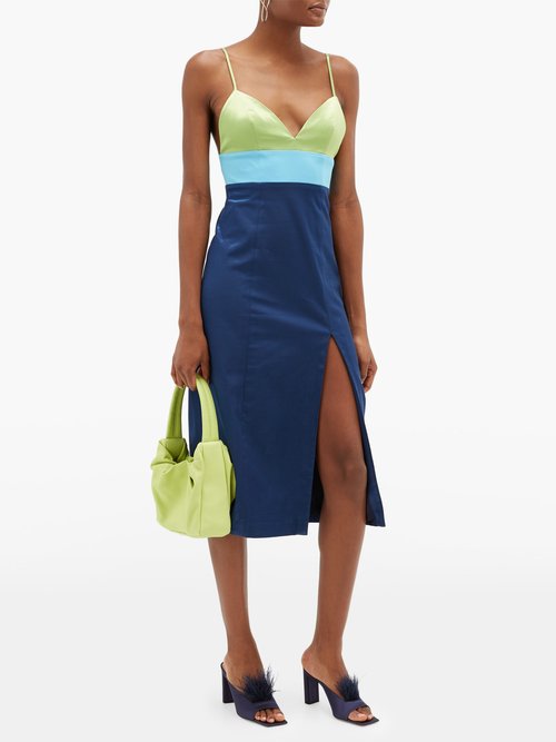 Staud Ellis Colour-block Satin Dress Multi - 50% Off Sale