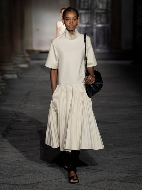 Buy Jil Sander Pleated-skirt Cotton-blend Dress Ivory online - shop best Jil Sander clothing sales