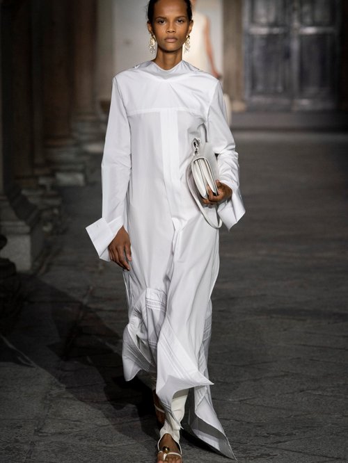 Buy Jil Sander Handkerchief-hem Pleated Cotton-poplin Dress White online - shop best Jil Sander clothing sales