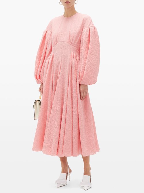 Emilia Wickstead Raquel Balloon-sleeve Cotton-blend Cloqué Dress Pink - 60% Off Sale