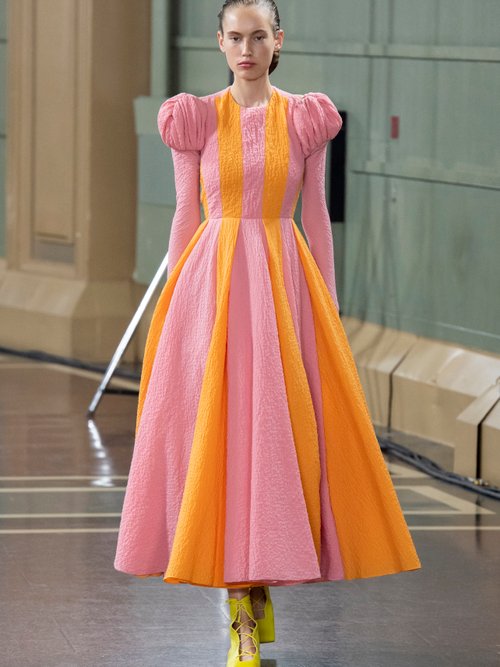 Emilia Wickstead Junie Striped Cotton-blend Seersucker Dress Pink Multi - 60% Off Sale