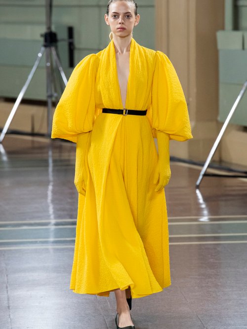 Emilia Wickstead Deva Puff-sleeve Cotton-blend Cloqué Dress Yellow - 60% Off Sale