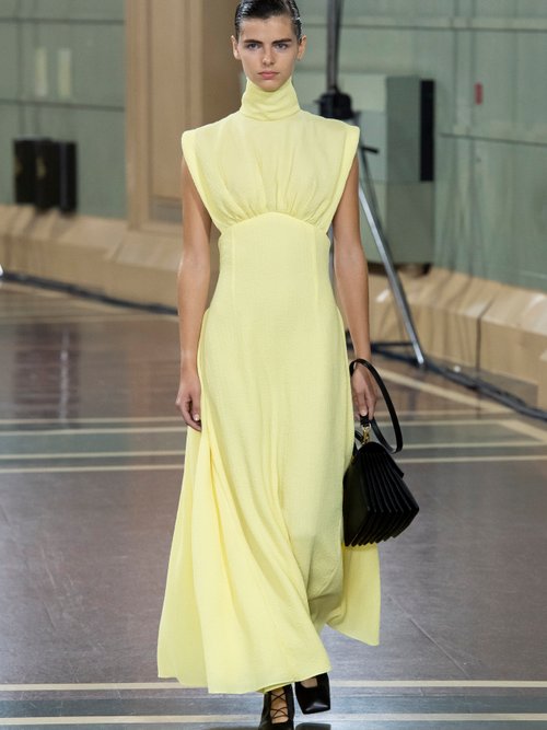 Emilia Wickstead Everly Gathered Seersucker Dress Light Yellow - 50% Off Sale