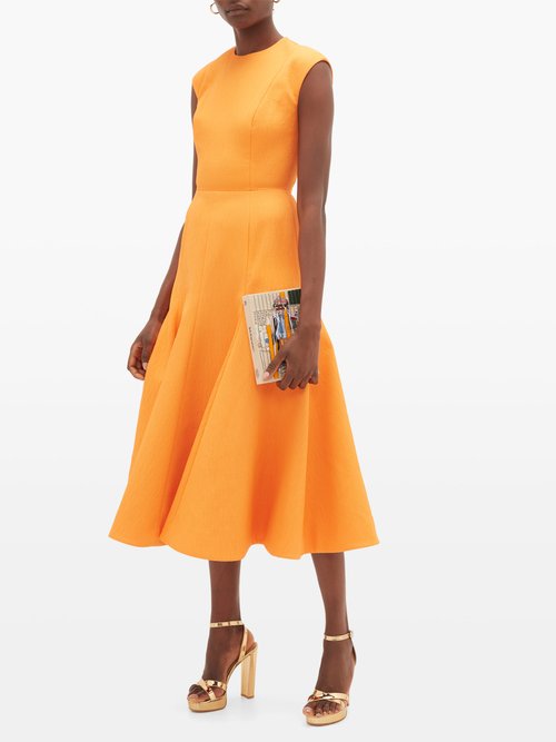 Emilia Wickstead Denver Flared Cloqué Midi Dress Orange - 60% Off Sale
