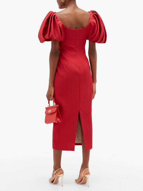 Emilia Wickstead Petunia Puff-sleeved Cloqué Midi Dress Red - 50% Off Sale