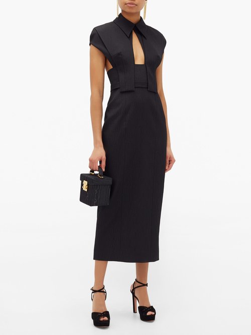 Emilia Wickstead Dacey Panel-shoulder Textured-cloqué Midi Dress Black - 50% Off Sale