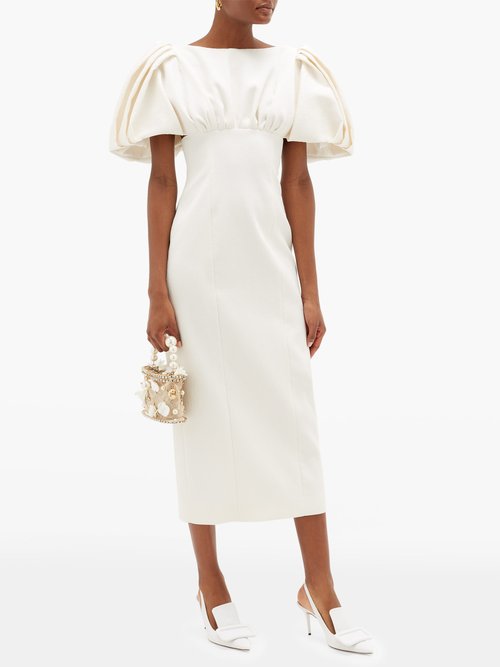Emilia Wickstead Petunia Puff-sleeve Cloqué Midi Dress White - 50% Off Sale