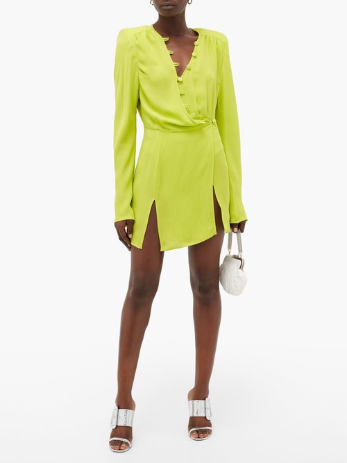 The Attico Button-through Crepe Wrap Dress Light Green - 60% Off Sale