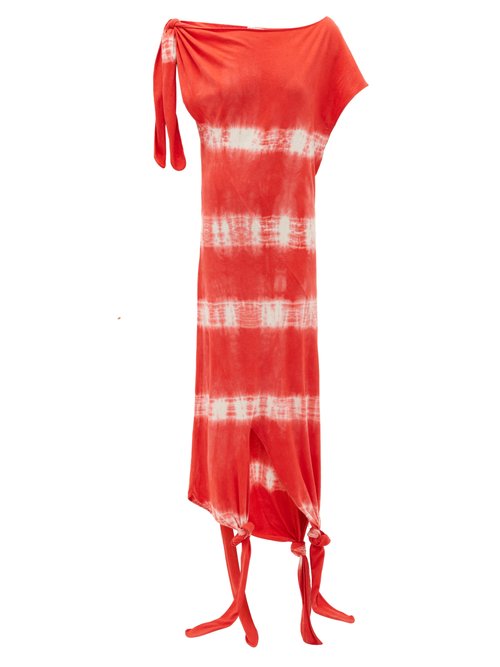 Loewe Paula's Ibiza - Knotted Tie-dye Silk-cotton Dress Red White