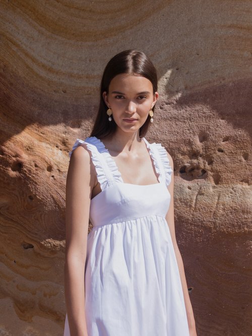 Ephemera Ruffled-strap Cotton-poplin Midi Dress White