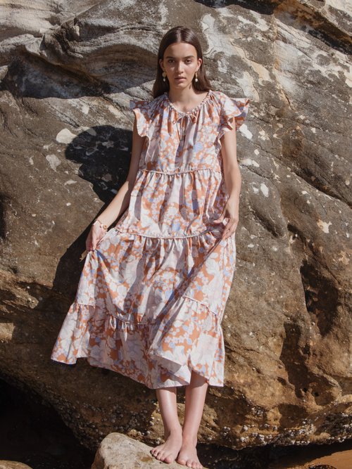 Ephemera Woodstock Tiered Floral-print Cotton Midi Dress Multi