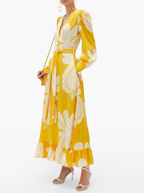 La DoubleJ Super Smokin' Hot Pineapple-print Silk Dress Yellow Print
