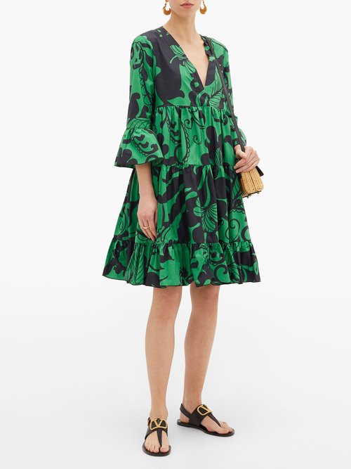 La DoubleJ Short Jennifer Jane Marea-print Cotton Dress Green Print