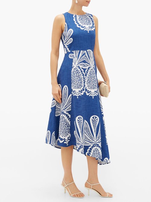 La DoubleJ Pina Big Pineapple-print Cotton-blend Midi Dress Blue Print