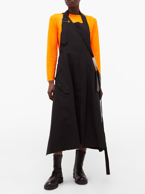 Buy Junya Watanabe Halterneck Wool-blend Poplin Pinafore Dress Black online - shop best Junya Watanabe clothing sales
