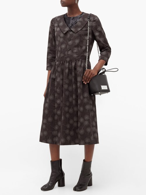 Comme Des Garçons Comme Des Garçons Floral-print Cotton-crepe Dress Black - 60% Off Sale