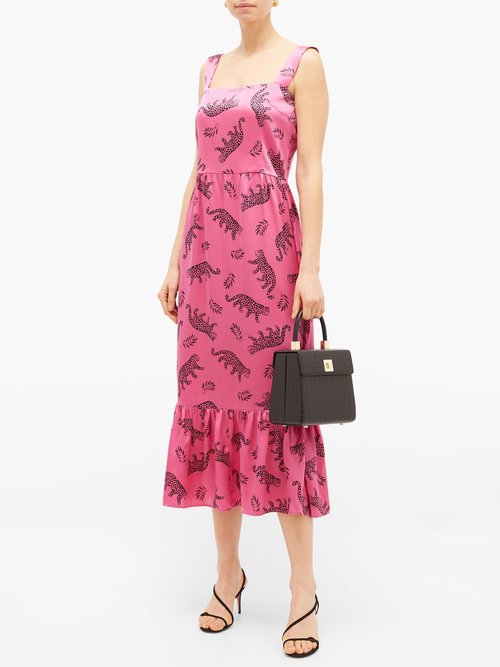 HVN Olympia Leopard-print Silk-satin Dress Pink Print - 60% Off Sale
