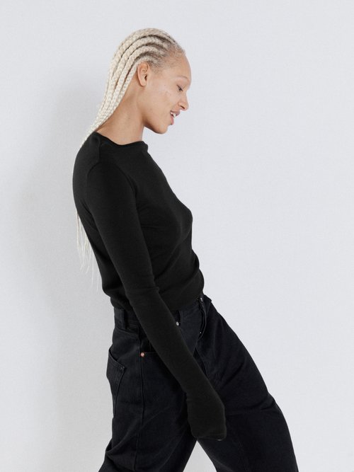 Raey - Long-sleeved Organic-wool T-shirt Black
