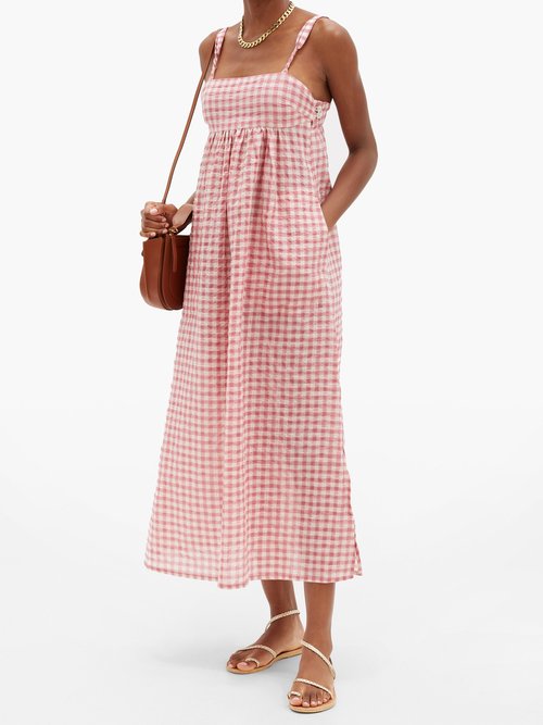 Buy Belize Louisa Gingham Cotton-blend Midi Dress Pink Print online - shop best Belize clothing sales