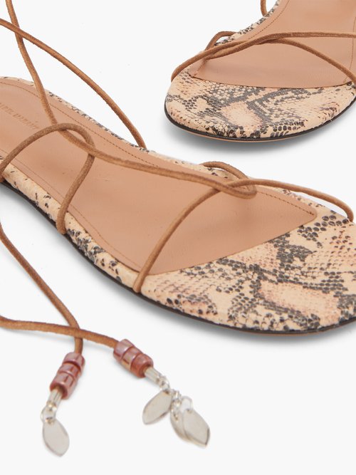 Isabel Marant Jindia Bead-embellished Rope And Leather Sandals Tan - 50% Off Sale