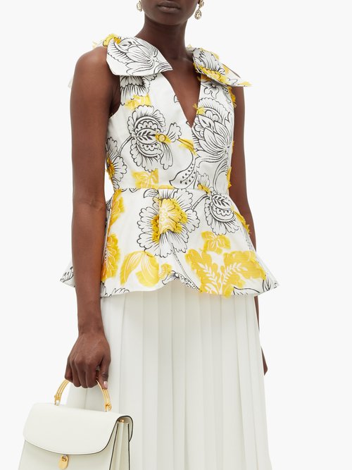 Erdem Romina Floral Fil-coupé Top Yellow White - 70% Off Sale
