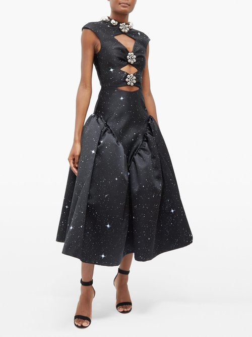 Buy Christopher Kane Embellished Star-print Cutout Satin Dress Black online - shop best Christopher Kane clothing sales