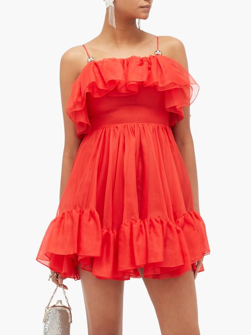 Christopher Kane Ruffled Silk-organza Mini Dress Red - 60% Off Sale
