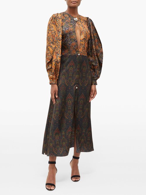 Christopher Kane Paisley Dome-embellished Patchwork Satin Dress Brown Print - 70% Off Sale