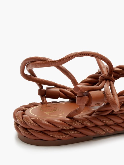 Valentino Garavani The Rope Ankle-tie Leather Sandals Tan - 50% Off Sale