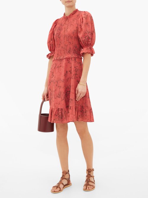 Sea Mimi Smocked Floral-print Dress Red Print - 60% Off Sale