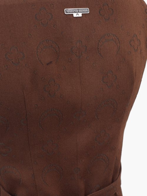 Marine Serre Crescent Moon-jacquard Wool-blend Dress Brown - 60% Off Sale