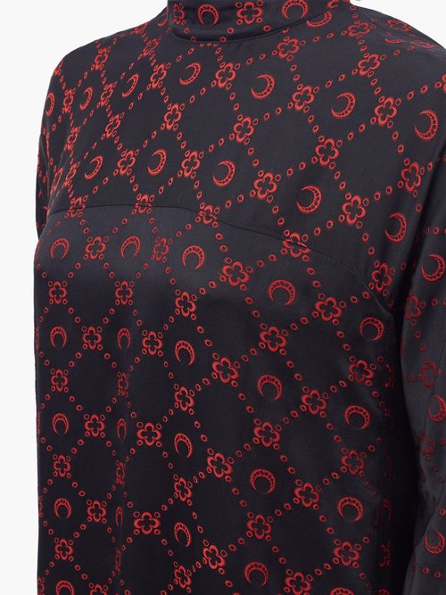 Marine Serre Crescent Moon-jacquard Silk-blend Satin Dress Black Red - 60% Off Sale