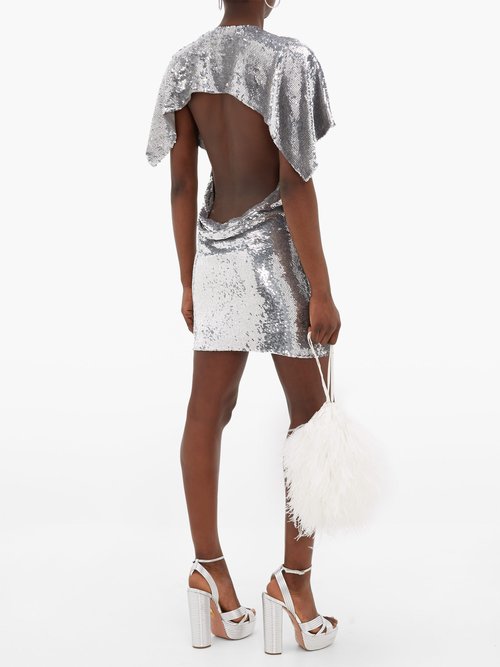 Ashish Open-back Sequinned Mini Dress Silver - 70% Off Sale
