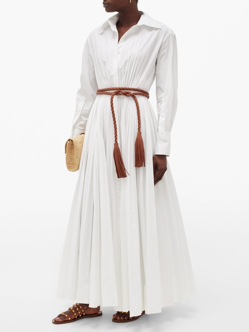Valentino Pleated Cotton-blend Maxi Shirt Dress White